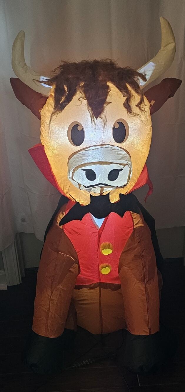3.5 Foot Highland Cow Vampire Halloween Inflatable With Built In LED Lights